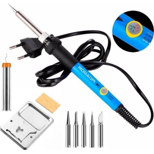 MOGAOPI 60W Electric Soldering Iron Kit 80W 220V Adjustable Temperature Welding Solder Iron Set With 5 Tips Repair Rework Stand