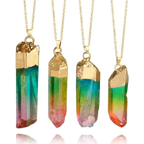 Genuine Multicolor natural crystal original stone gold single pendant necklace sweater chain free shipping YD