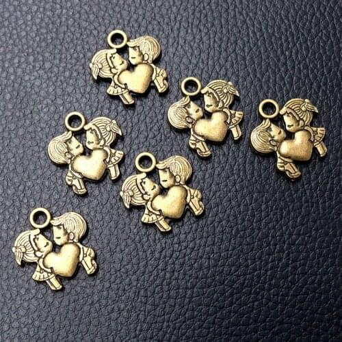 6pcs/lot Antique Bronze Couple Love Charm Metal Pendants DIY Necklaces Bracelets Jewelry Handicraft Accessories 22*21mm P719