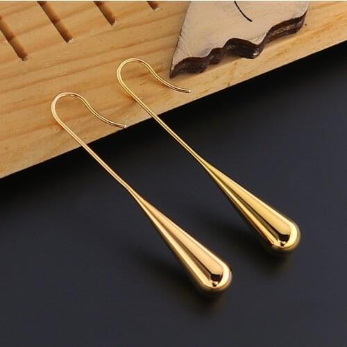 Fashion Cold Wind Titanium Steel Drop Earrings Smooth Stainless Steel Tassel Long Ear Hook Hollow Water Drop Earrings For Women