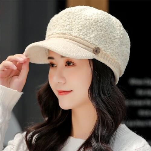 New Women Winter Hats Add High Quality Fur Lined Warm Lambswool Knitted Hat For Female Keep Warmer Lamb wool Cap