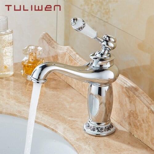 Bathroom Faucet Basin Sink Cold Hot Water Mixer Taps Totally Brass Chrome Finish Ceramic Style