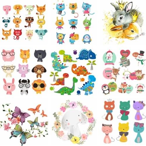 Cartoon Animal Patch Dinosaur Thermal Sticker On Clothes Patches For T-Shirt Iron On Transfer For Clothing Stripes Decor Thermal
