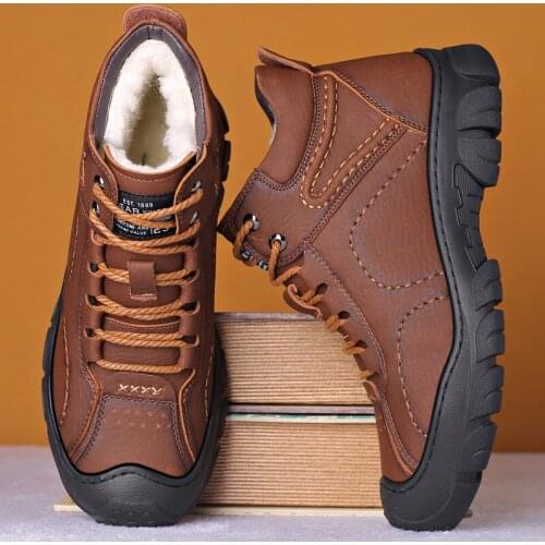 Outdoor casual cotton shoes winter mens plus velvet padded warm cotton shoes wool Safety Work Shoes Men Women Steel Toe Cap