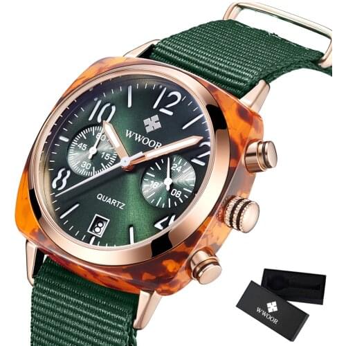 WWOOR Luxury Women Watches Waterproof Business green Nylon Ladies Quartz Relogio Feminino Milan Mesh Band Lady Watch Chronograph