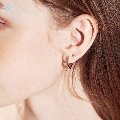 ZS 4 Pcs Geometric 925 Sterling Silver Earrings Basic Chic Earring CZ Crystal Earrings For Women Girl Gold Silver Jewelry Gifts