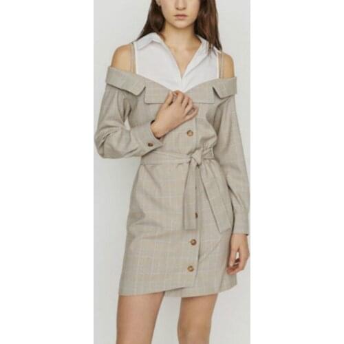 Bella Philosophy 2019 Designer Womens Plaid Patchwork Dresses High Quality Sexy Hollow Out Sashes Button Ladies Mini Dress