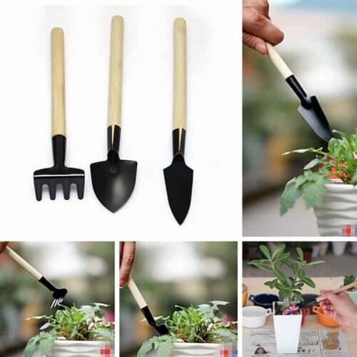3Pcs Mini Garden Hand Tool Kit Plant Gardening Shovel Spade Rake Trowel Wood Handle Metal Head Gardener planting Tool 5ZCF199