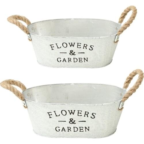 White Succulent Plant Container Rustic Bucket Flower Pot with Twine Handles Vintage Watering Pot Home Decor Planting W3JE