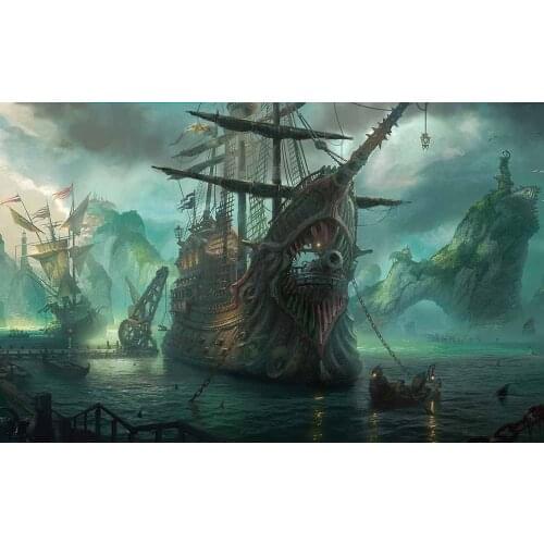 Free shipping! Artwork Pirates Ship Boat Oil Painting Printed On Canvas Home Art Wall Decor No Framework
