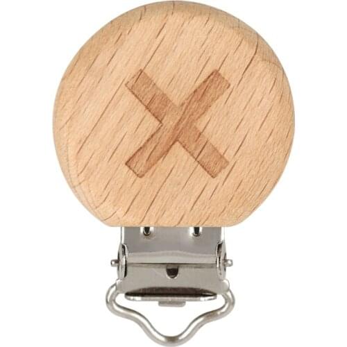 Beech Wooden Clip Round Dummy Clip Baby Teething Pacifier Chain Holder Making BX0D
