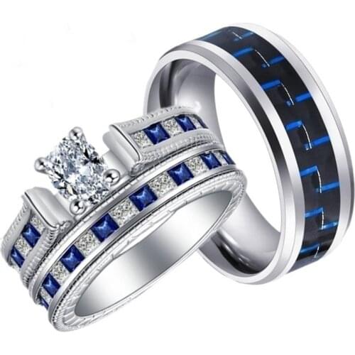 Carofeez Couple Rings Engagement Wedding Band Fashion Men Rings Zircon Women Rings Set Valentines Day Lover Gift