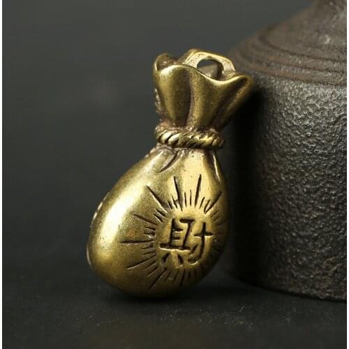 Handmade solid Brass money bag Key chain ring Pendant craft DIY ornament Miniature Fitting Keychain Pendant Accessories a0339