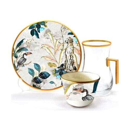 Drop Efe Handled Tea & Arabian Coffee Cup Set 18 Pieces Jungle
