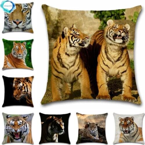 Animal Tiger Lion Printed Decorative Cushion Cover Polyester Throw Pillow Cover Home Sofa Chair Pillowcase 45X45CM