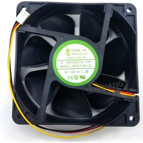 DFB123812H DC 12V 7.2W 0.6A 12038 12CM 120*120*38mm 3 Wires Big Air Computer Cooling Fan