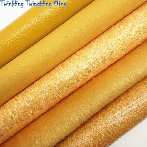 Yellow Glitter Fabric, Crack Synthetic Leather, Immitation Fur Fabric For Bow A4 21x29CM Twinkling Ming KM060