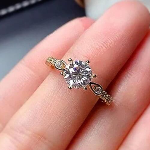 Huitan Classic Women Wedding Bands Eternity Rings 6 Claws Design Crystal Cubic Zirconia Luxury Gold Color Timeless Style Jewelry