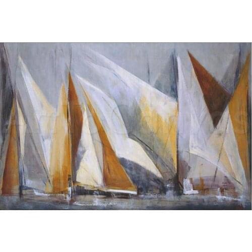Sailboat abstract paintings OCEAN REGATTA oil painting canvas seascape modern art for Living room wall decor handmade