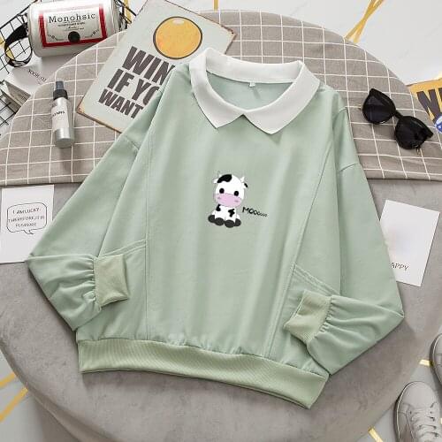 Kawaii Milk Cow Clothes Cotton Vintage Sweatshirt for Teens Gift Harajuku Women Cute Tops Soft Long Sleeve Pocket Gothic Hoodie