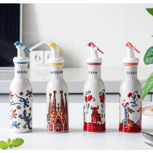 Ceramic Seasoning Bottle Household Kitchen Vinegar Pot Small Oil Tank Soy Sauce Bottle Vinegar Bottle Set Oil Bottle