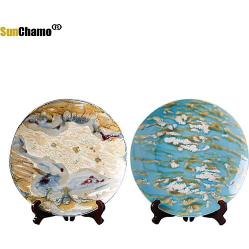 European-style Ceramic Decorative Plate Ornaments Sitting Plate Shelf Living Room Handicrafts Set Plate Dishes Bogu Shelf