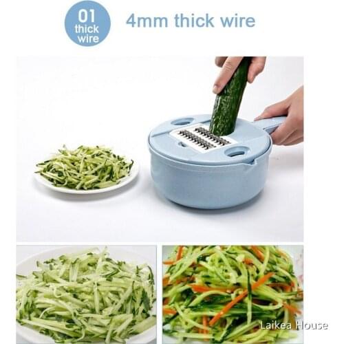 Kitchen Gadgets Vegetable Cutter Drain Basket New Household Kitchen Shredder Slicer With 5 Shredding Blades Tools Accessories
