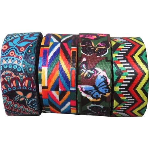 50Yards/Lot Width 25mm Ethnic Printed Webbing Ribbons Luggage Belt Straps Dog Collar Leash Rope Harness Backpack Bag Accessory