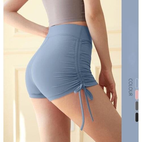 Summer Solid Color Sports Fitness Shorts Womens High Waist Hip Three-point Yoga Tight Pants