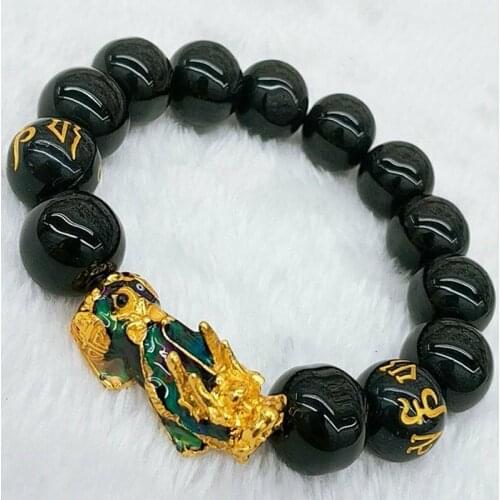 Fashion Feng Shui Black Obsidian Bracelet Pi Xiu Charm Beads Attract Wealth Lucky Unisex