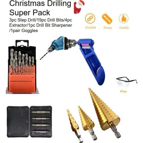 WeDeal Christmas Drilling Super Pack Step Drill/ Drill Bits/ Extractor/ Drill Bit Sharpener / Goggles(11.15-12.15) Big Discount