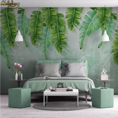 Beibehang Custom wallpaper 3d mural Nordic simple small fresh green banana leaf watercolor style background wall papel de parede