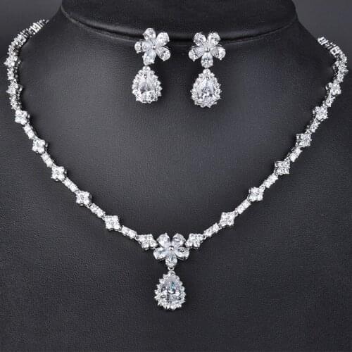 GAOLA AAA CZ Drop Necklace Earring Silver Color Jewelry Set For Wedding Bridal GLDTN0103