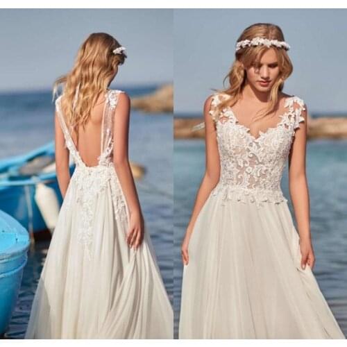 Backless V Neck Wedding Dresses Country Style A Line Bridal Gowns Plus Size Sweep Train robe de mariée