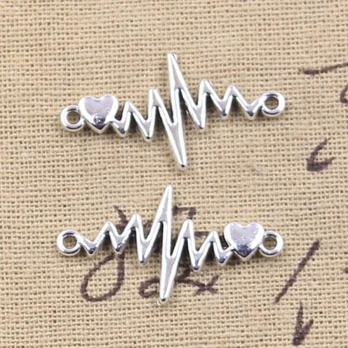 20pcs Charms ECG Heartbeat Connector Heart Link 17x31mm Antique Silver Color Pendants DIY Crafts Making Findings Tibetan Jewelry