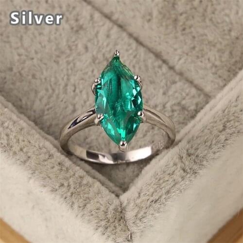 Best-selling Europe and the United States has four claws on 925 sterling silver drop zircon ring blackish green crystal jewelry