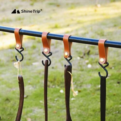 ShineTrip4Pcs Leather Hanging Holder Hooks Durable Retro Clothes Storage Rack Hook Straps Outdoor Camping Hiking Cookware Hanger