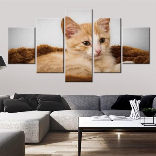 Modern HD Printed Painting Canvas For Home Living Home Decor 5 Piece Cute cat Poster Wall Art framework