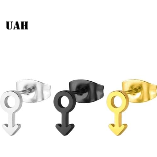 UAH Trendy 2019 Golden and Silver Men Male Symbol Stainless Steel Stud Earrings for Women Fashion Party Earrings Jewelry