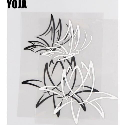 YOJA 14.1×19.4CM Cartoon Butterfly Lotus Animals Decal Vinyl Car Stickers Black/Silver 19C-0046