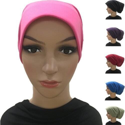 Inner Hijab Caps Muslim Stretch Turban Cap Islamic Underscarf Bonnet Hat Female Headband Tube Cap Turbante Elastic Ninja Headwea