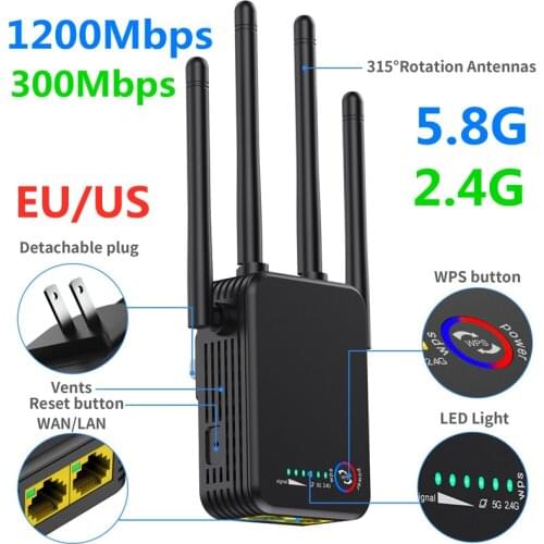 Wireless Wifi Repeater 1200Mbps 300Mbps Long Range Extender Router Wi-Fi Signal Amplifier 2.4G 5 GHZ Wi Fi Booster Access Point