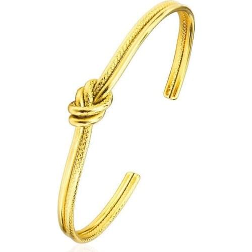 Wholesale Jewelry-- titanium steel 2 line Knot Bangle for Women Europe Fashon 2 Gold Color