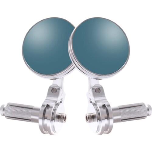 7/8Inch 22Mm Universal Motorcycle Handlebar Rearview Mirror CNC Bar End Rearview Side Mirrors Round Blue Glass Mirror