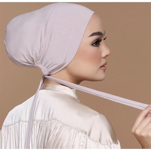Adult Elastic Pure Color Rope Bottom Cap Head Wrap Women Hat Muslim Turban