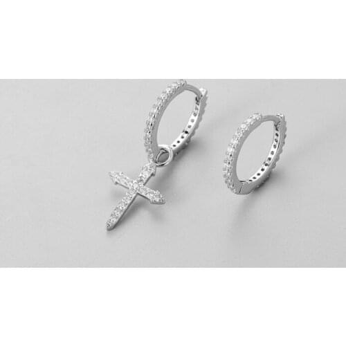 Fashion Korean Jewelley Asymmetry 925 Sterling Silver Crystal Cross Statement Stud Earrings For Women Wedding Pendientes eh790