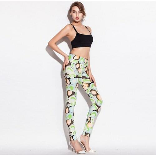 Women Garment Fashion Legging Green Color Cloud Printed Solid Ladies Floral leggings Slim High Waist Leggings Woman Skinny Pants