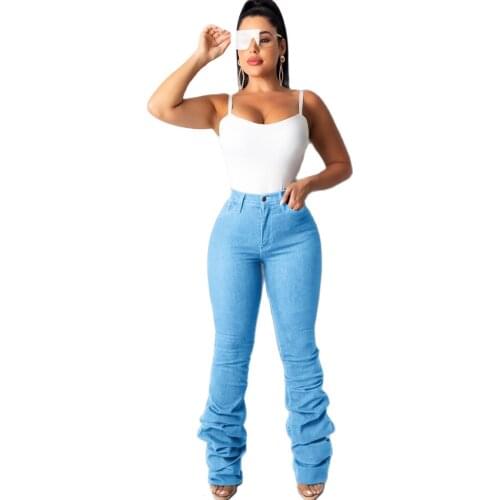 Ruched Flare Jeans Women 2021 Fall Fashion High Waist Camouflage Stacked Jeans Woman Casual Skinny Bell Bottoms Pants Streetwear
