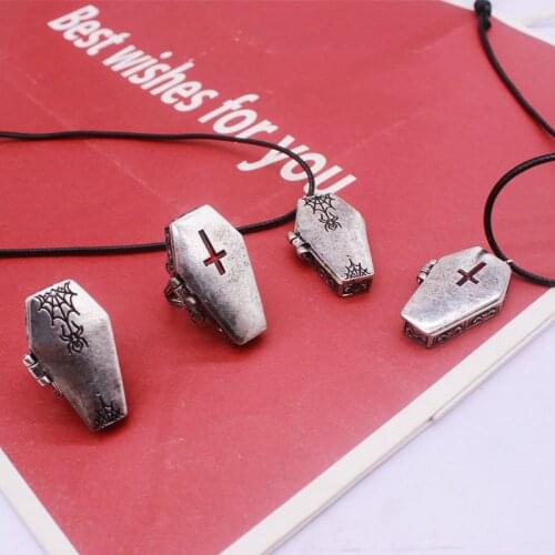 Goth Ring For Women Vintage Vampire Coffin Silver Color Men Necklace Punk Cross Gothic Accessories Jewelry Halloween PartyVGR012