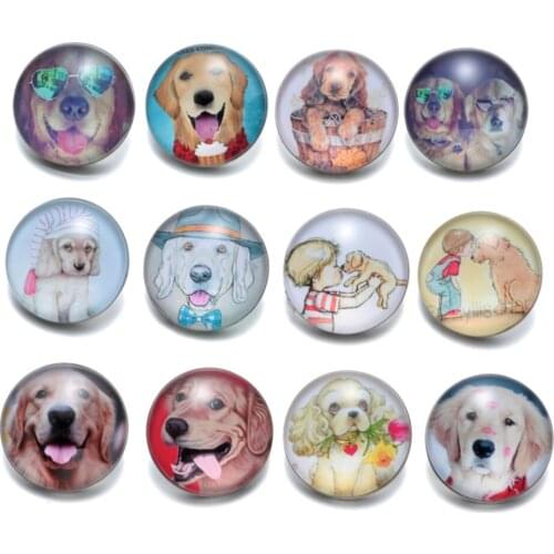 12pcs/lot Lovely Labrador Dog Pattern Charms 18mm Glass Snap Button For DIY Bracelet Snaps Jewelry KZ0370
